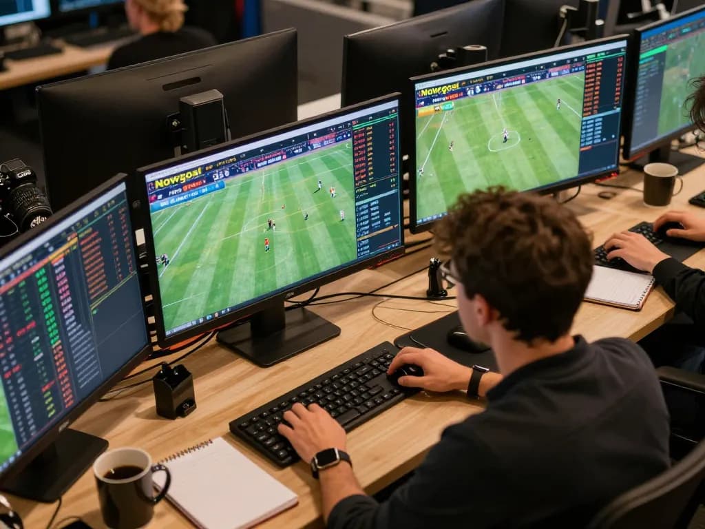 Engaged user analyzing real-time sports data on Nowgoal platform for strategic betting decisions.