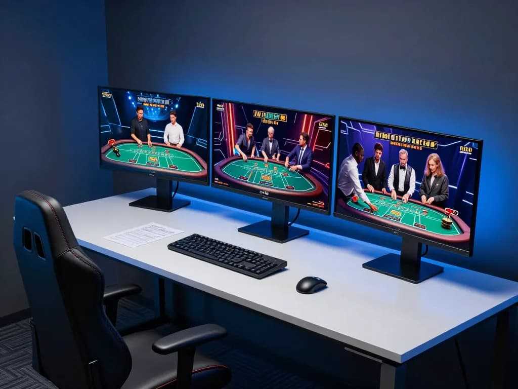 A player engaged in live dealer games on 88vv, showcasing multiple screens and strategic tools for better odds.