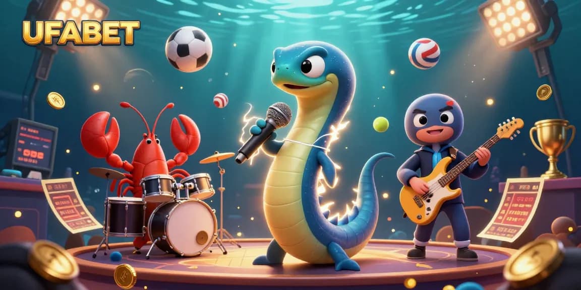 Experience dynamic betting action at UFABET with an exciting underwater casino stage featuring vibrant characters and elements.