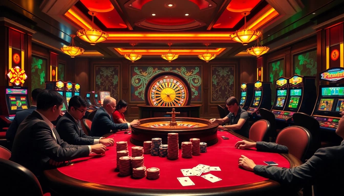 Exciting poker game in a luxurious casino atmosphere at 88vv.