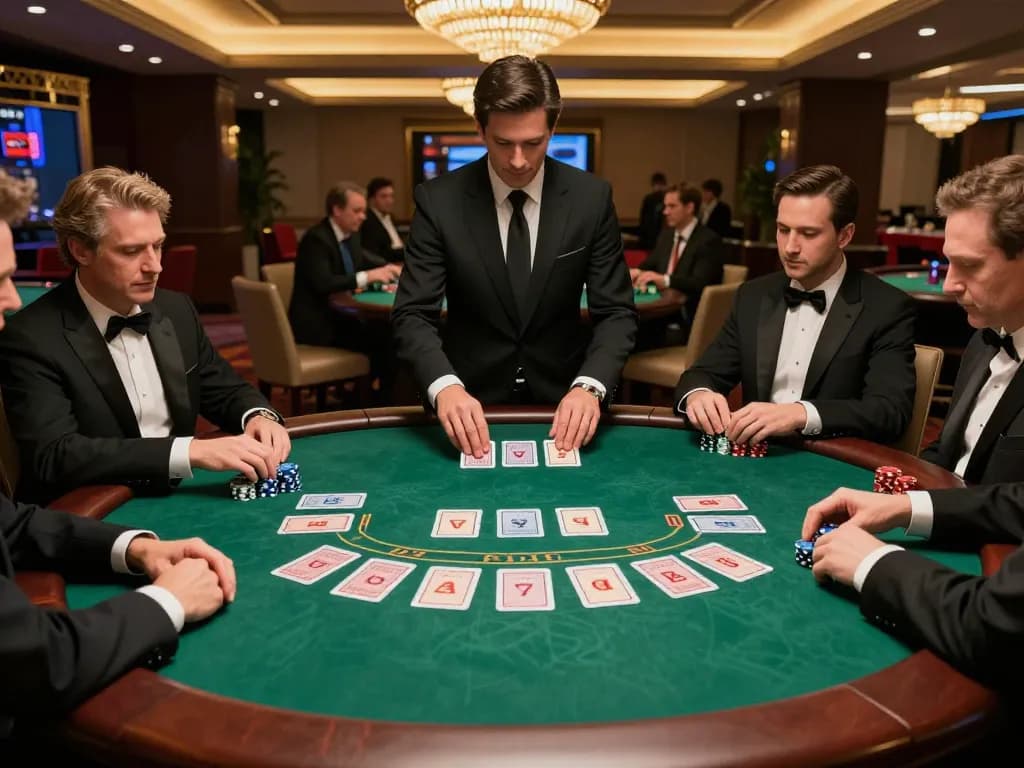Engaged players strategizing at a pragmatic blackjack table in a luxurious casino setting