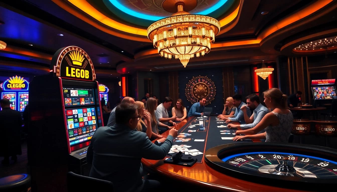 Players revel in the excitement of lego138 daftar at a vibrant casino, showcasing thrilling jackpots.