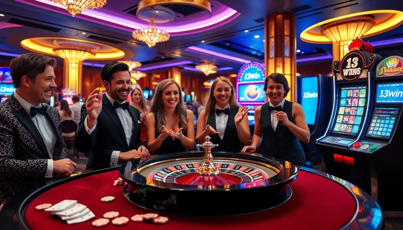 Players enjoying a thrilling game at 13Win's advanced casino tables, embodying excitement and luxury.