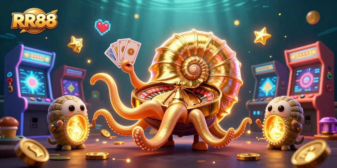 RR88 players immerse themselves in vibrant casino action with a giant nautilus roulette wheel.