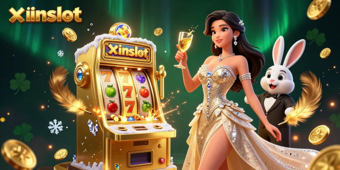 Experience thrilling wins at xinslot with a glamorous jackpot scene featuring a dazzling woman and coins.