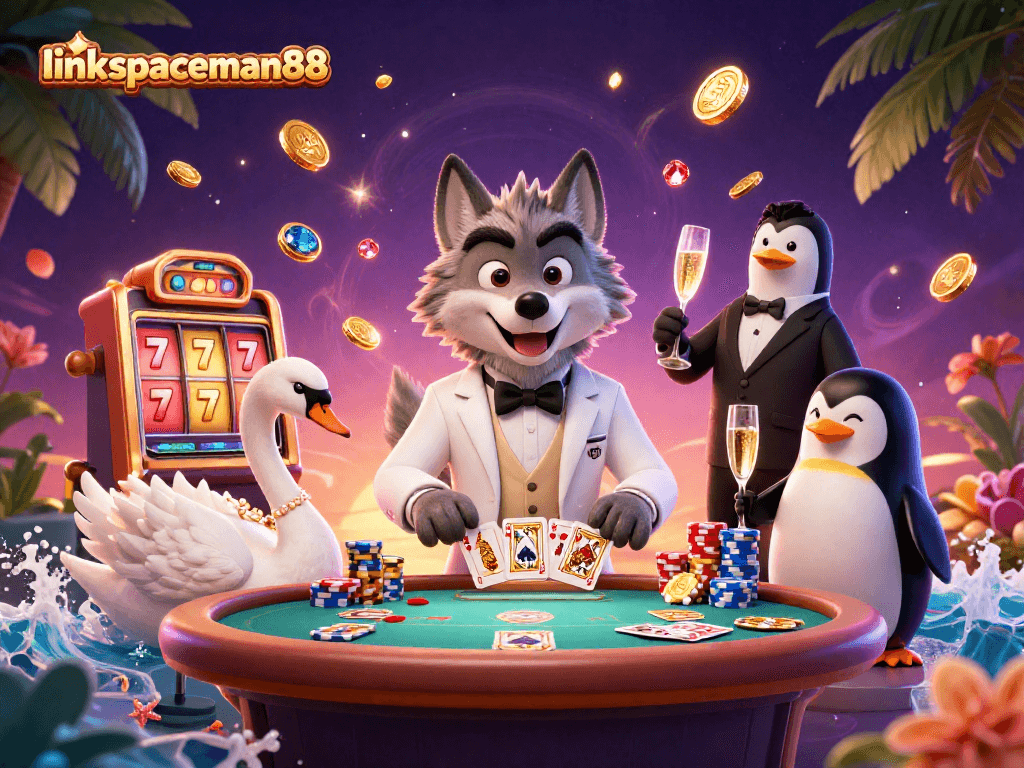 Spin the reels with link spaceman88 amidst luxurious casino elements and animated riches.