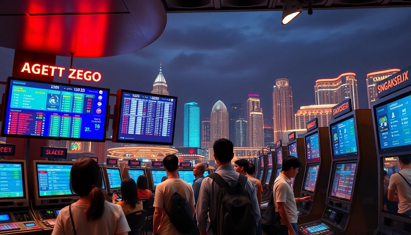 Engaged bettors at the Singapore Sportsbetting Site, analyzing odds and enjoying the vibrant atmosphere.