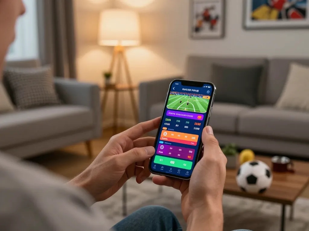 Engaging in sports betting on mk8th.net with user-friendly app interface in cozy home