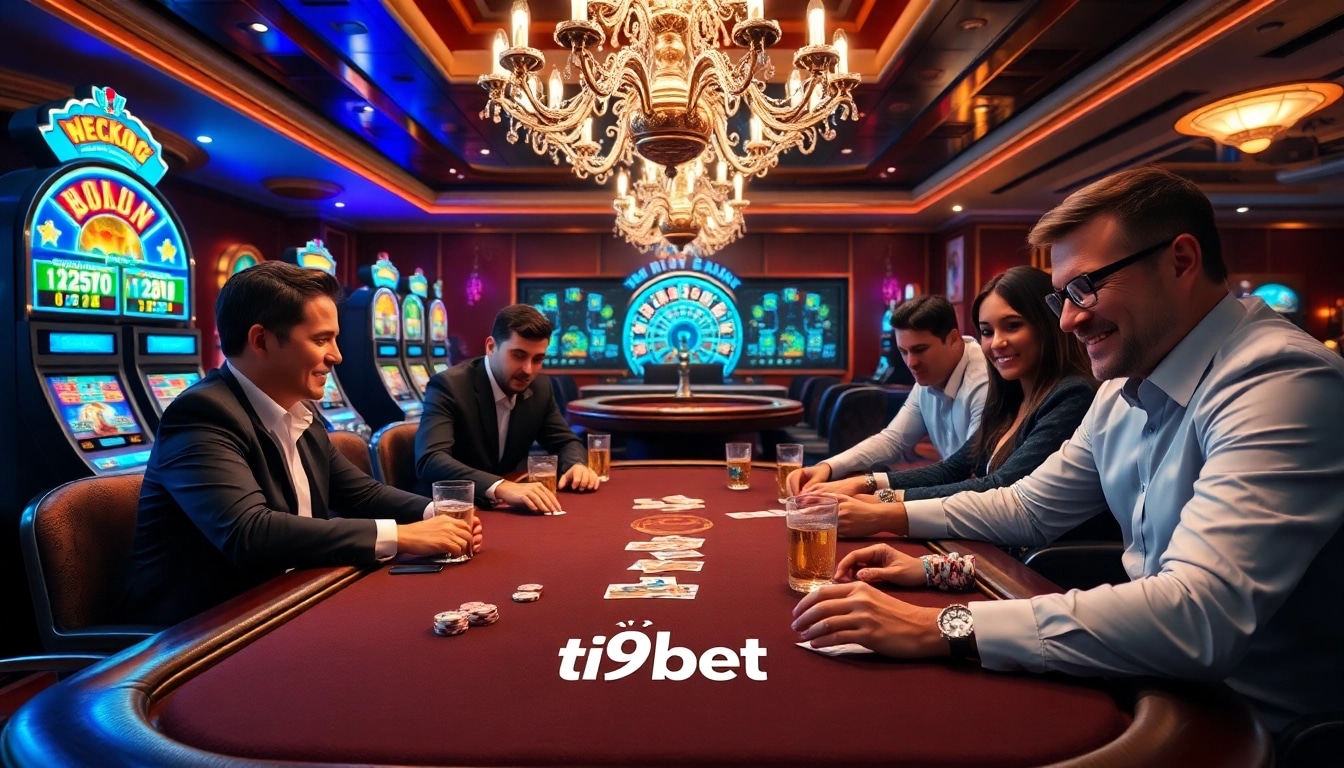 Exciting poker game action at tại i9bet with vibrant casino elements and professional players.