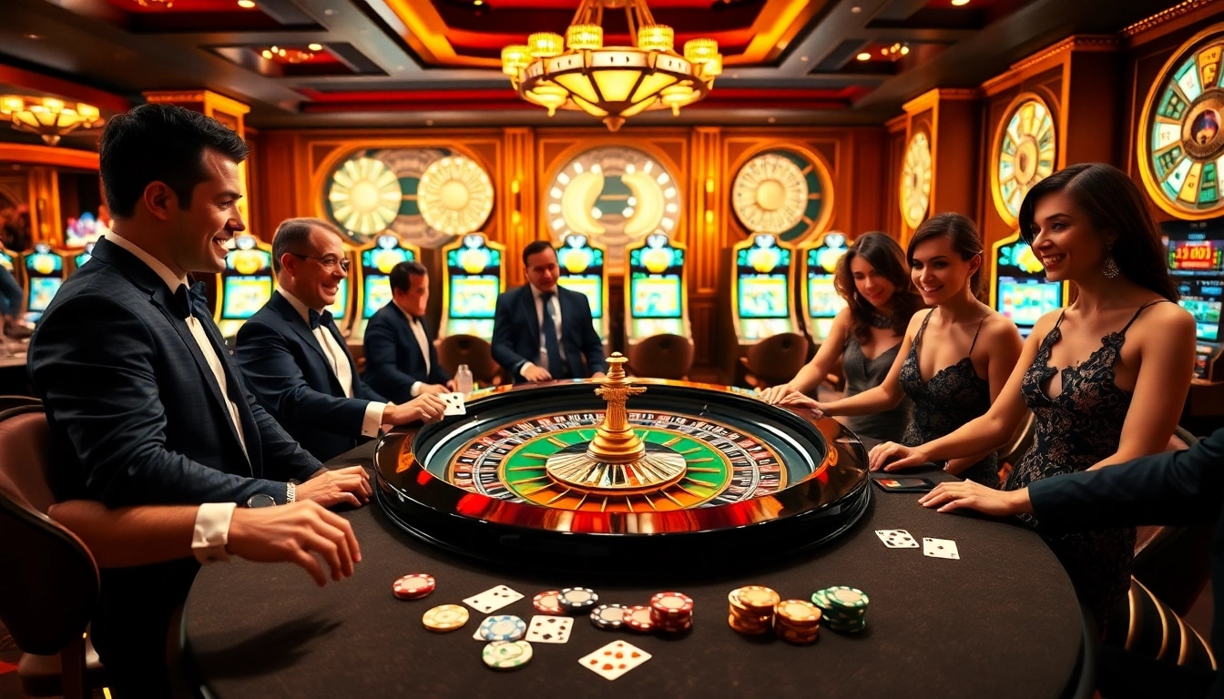 Excited gamblers betting at a luxurious casino table representing TG88 COM.