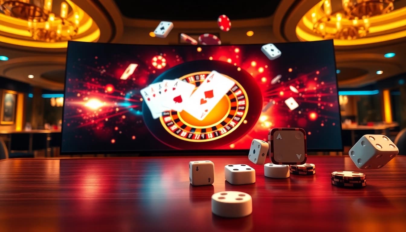 Engaging Nhà cái casino Online scene showcasing spinning roulette and betting chips in action