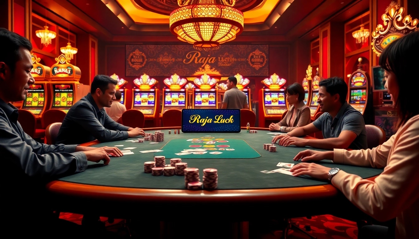 Experience Raja Luck at a vibrant casino with exciting gaming tables and engaging players.