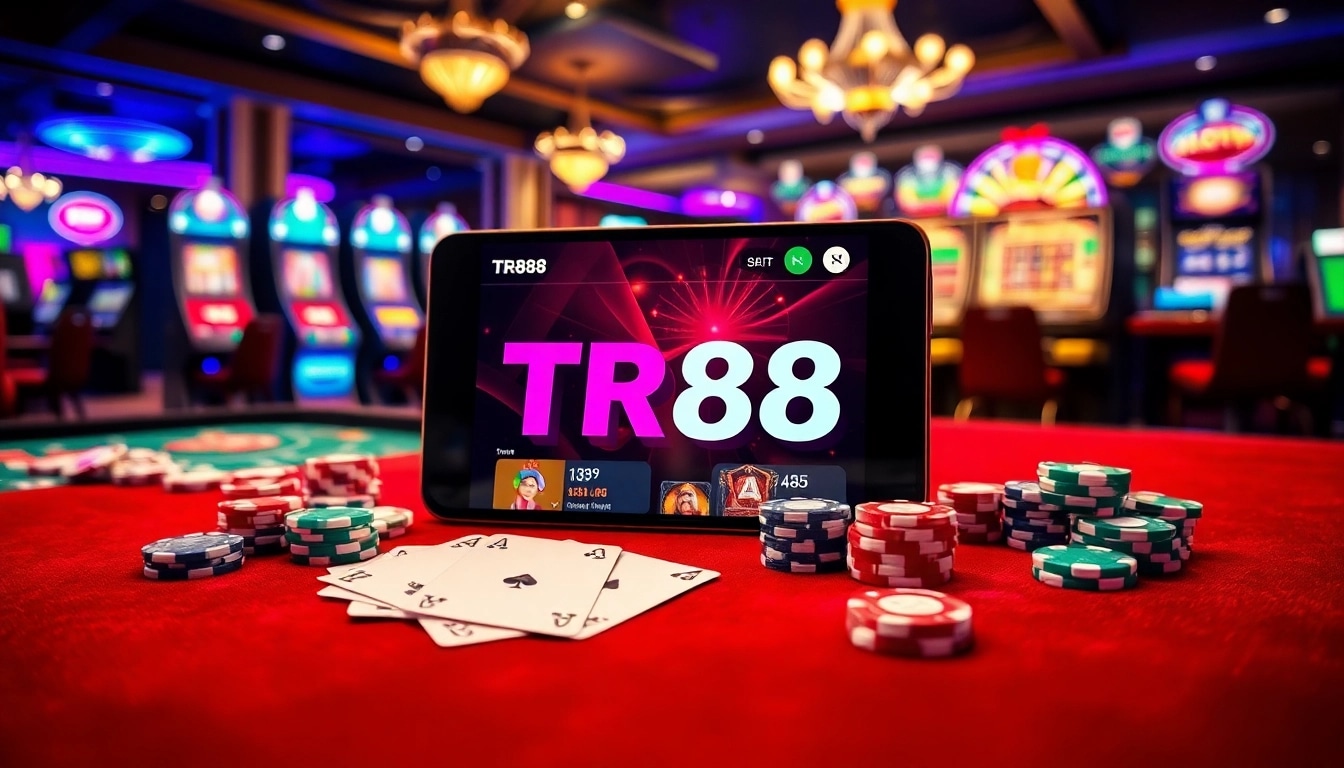 Experience TR88's vibrant casino games and mobile interface in a luxurious gambling scene.