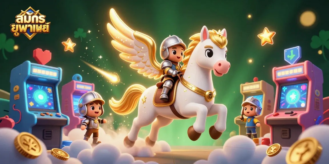 Join the excitement of สมัครยูฟ่าเบท, capturing a heroic knight on a celestial horse amidst vibrant casino elements.