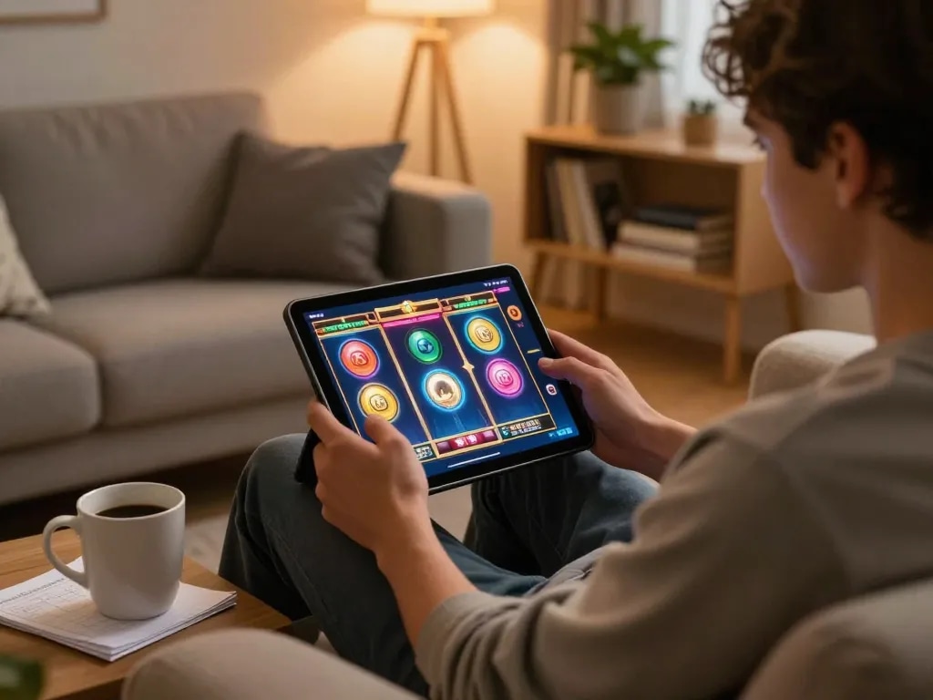 Memainkan slot online aman788 dengan grafik berwarna-warni di lingkungan rumah yang nyaman.