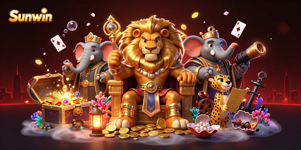 Experience the thrill of winning at Sunwin, featuring a lion king and treasure-filled adventure.