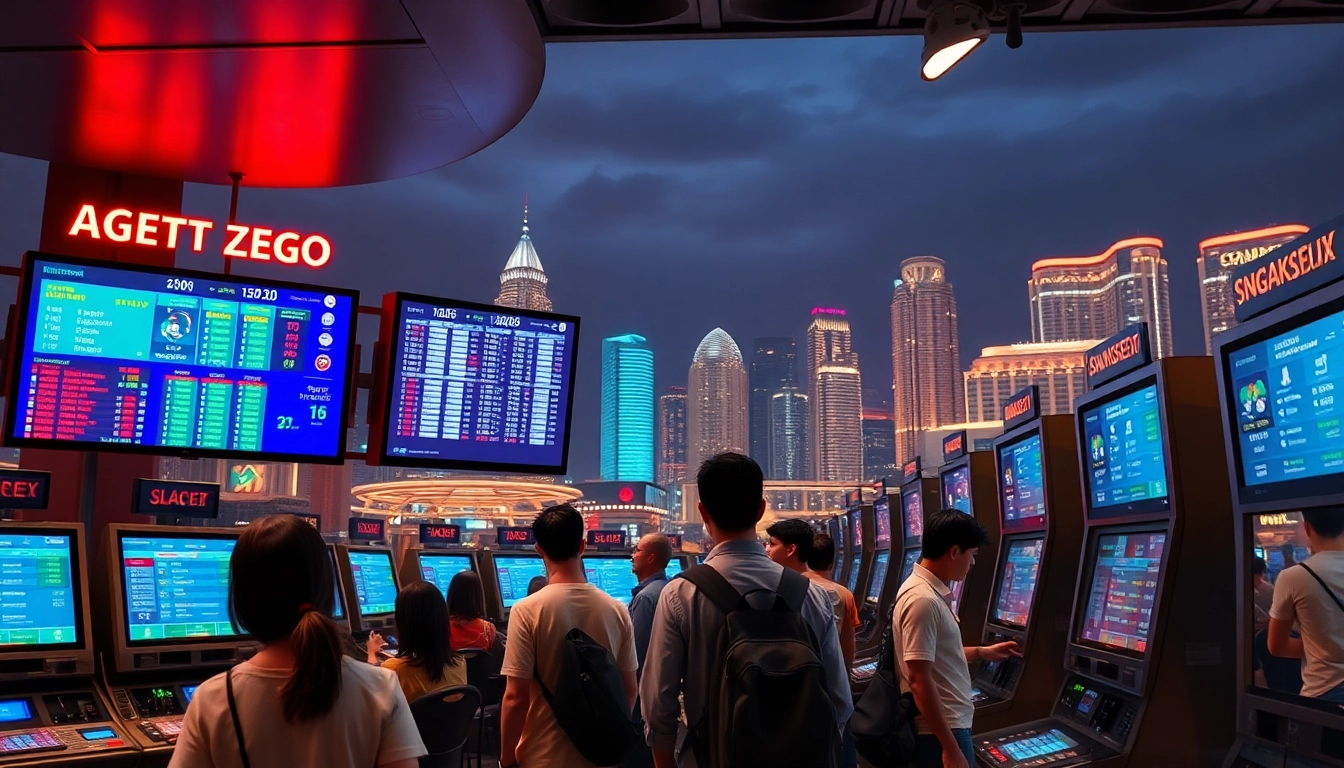 Engaged bettors at the Singapore Sportsbetting Site, analyzing odds and enjoying the vibrant atmosphere.