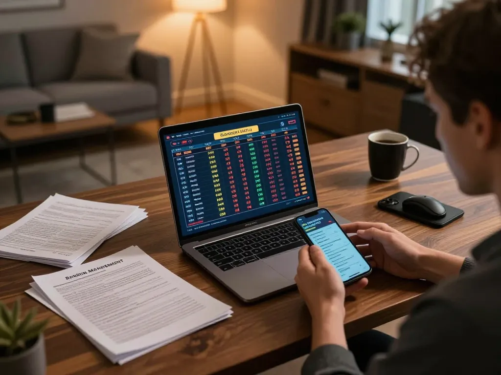 Person analyzing nk88 betting odds on a laptop in cozy home gaming setup