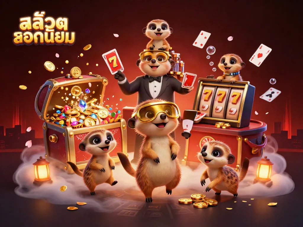 Explore the exciting world of สล็อตยอดนิยม with meerkats managing a vibrant casino scene.