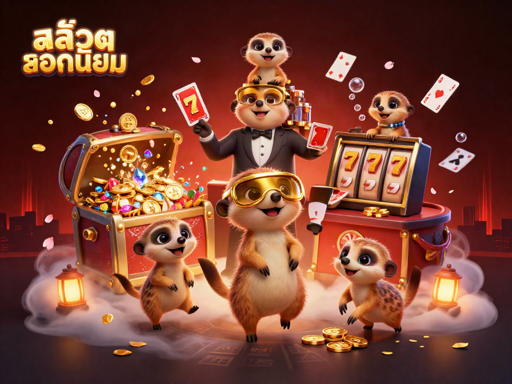 Explore the exciting world of สล็อตยอดนิยม with meerkats managing a vibrant casino scene.