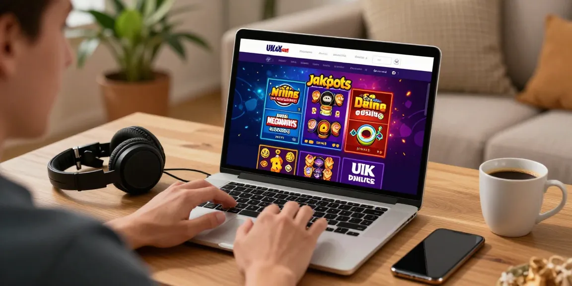 Excited user exploring new uk casino sites on a laptop in a cozy home setting.