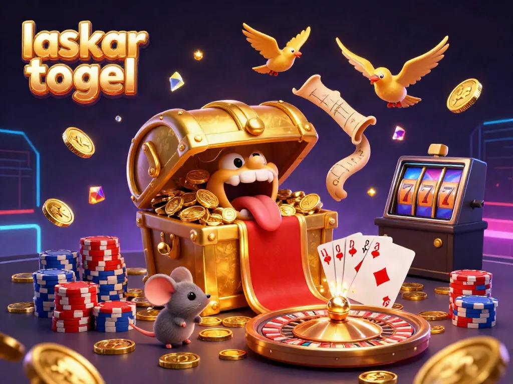 Engaging laskar togel illustration featuring a treasure chest and dynamic gaming elements.