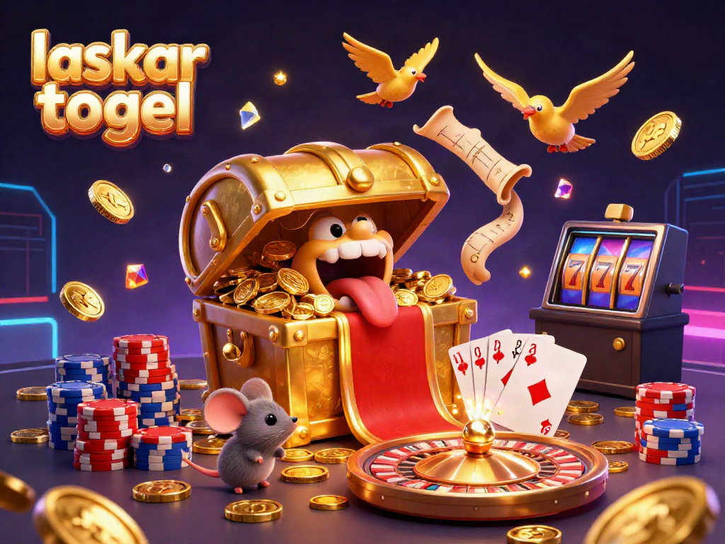 Engaging laskar togel illustration featuring a treasure chest and dynamic gaming elements.