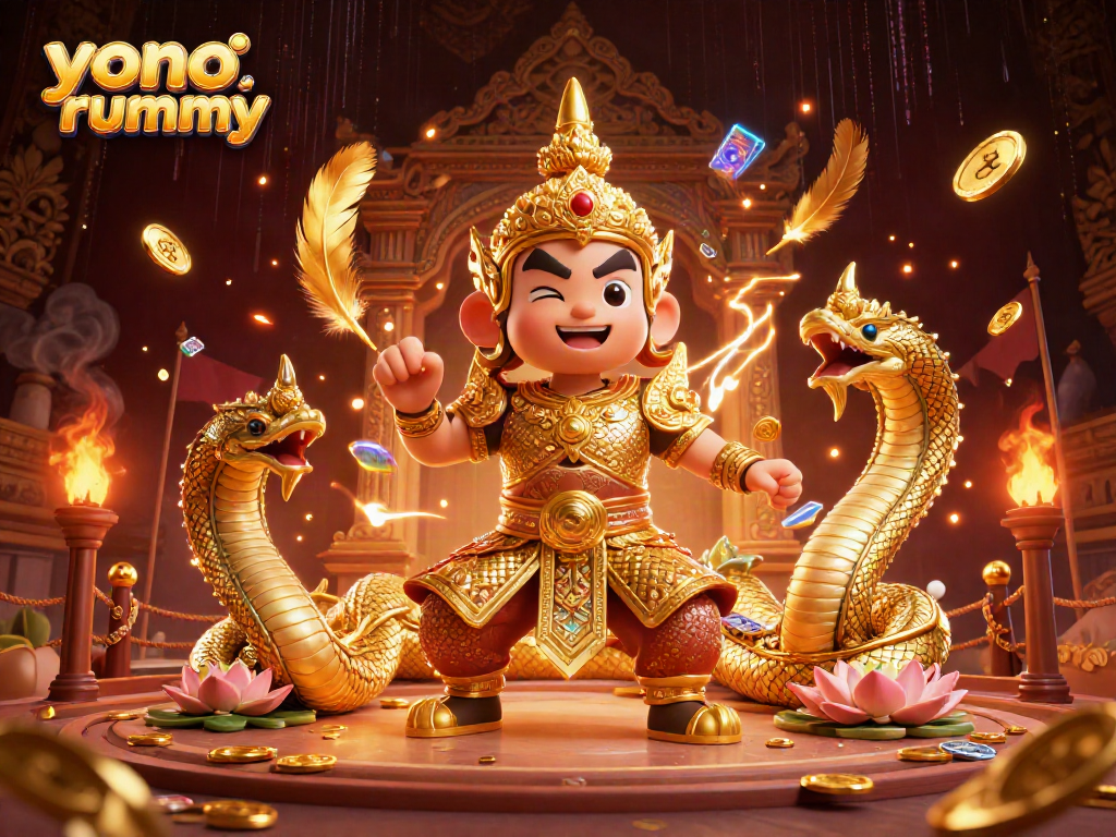 Rasakan keseruan bermain yono rummy dengan penjaga kuil mitologi dan naga di arena.