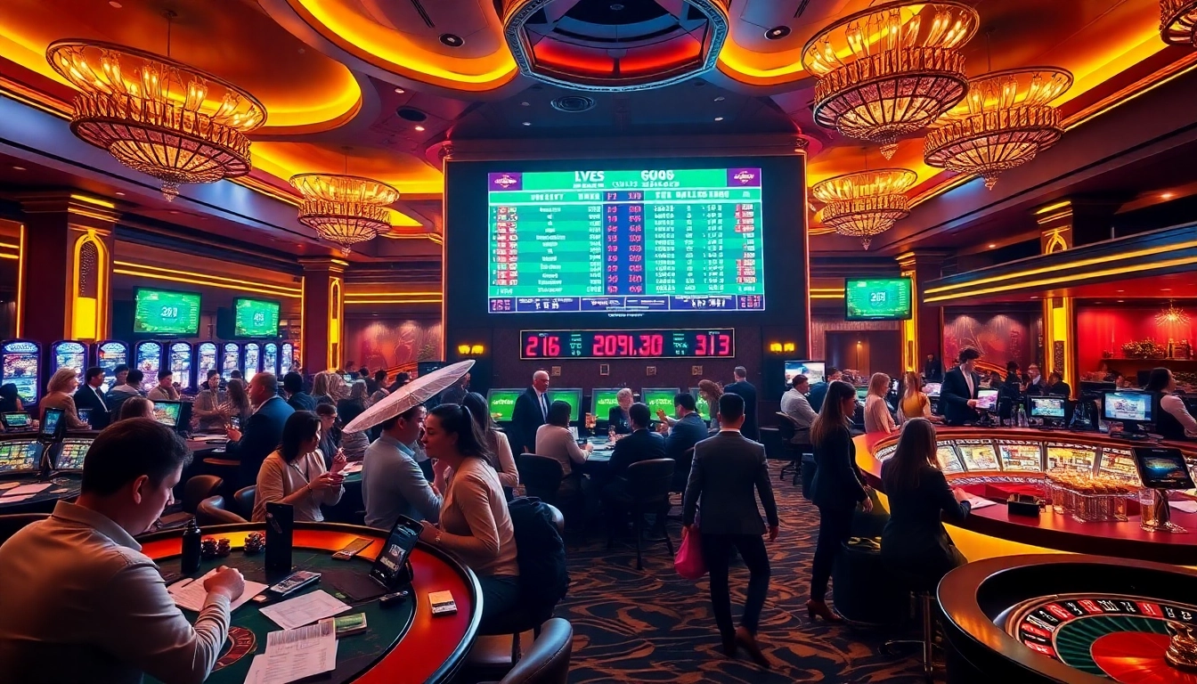 Engaging scene of Taruhan Bola in a luxurious sports betting environment.