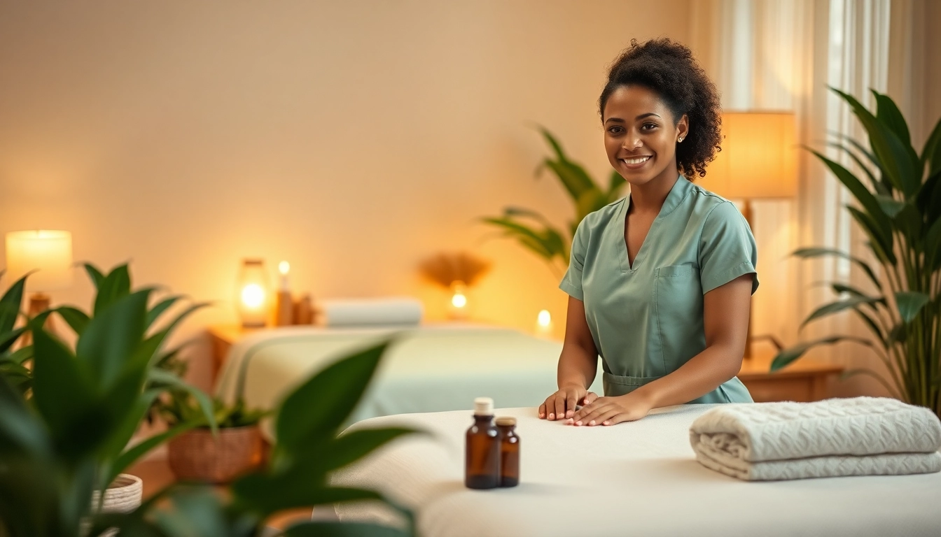 Professional mobile massage therapist preparing a serene space for 수원출장마사지, conveying relaxation and wellness.