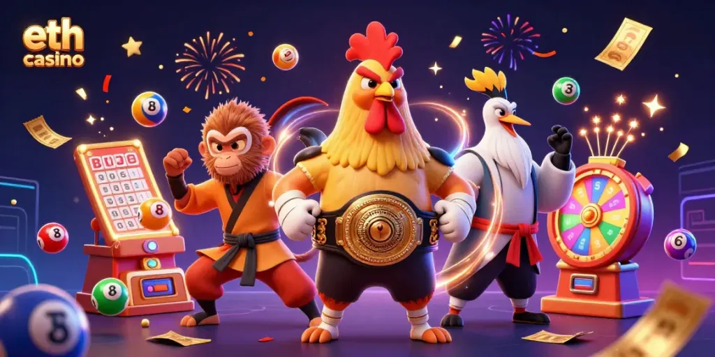 Engage with the vibrant world of eth casino featuring colorful characters in a celebratory scene.