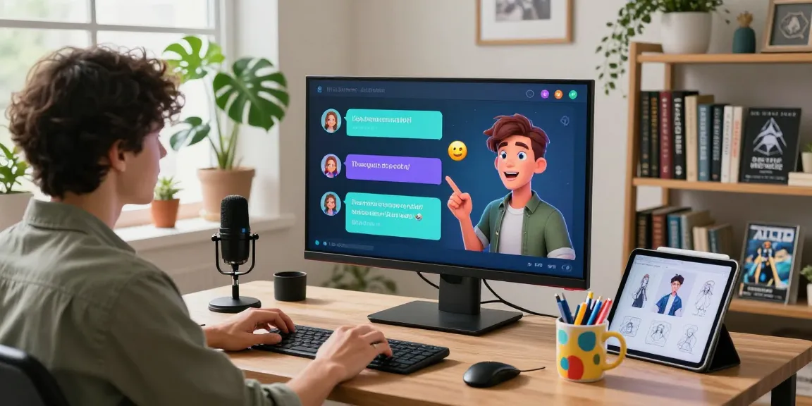 Engaging session with crushonai's virtual characters in a cozy home office.