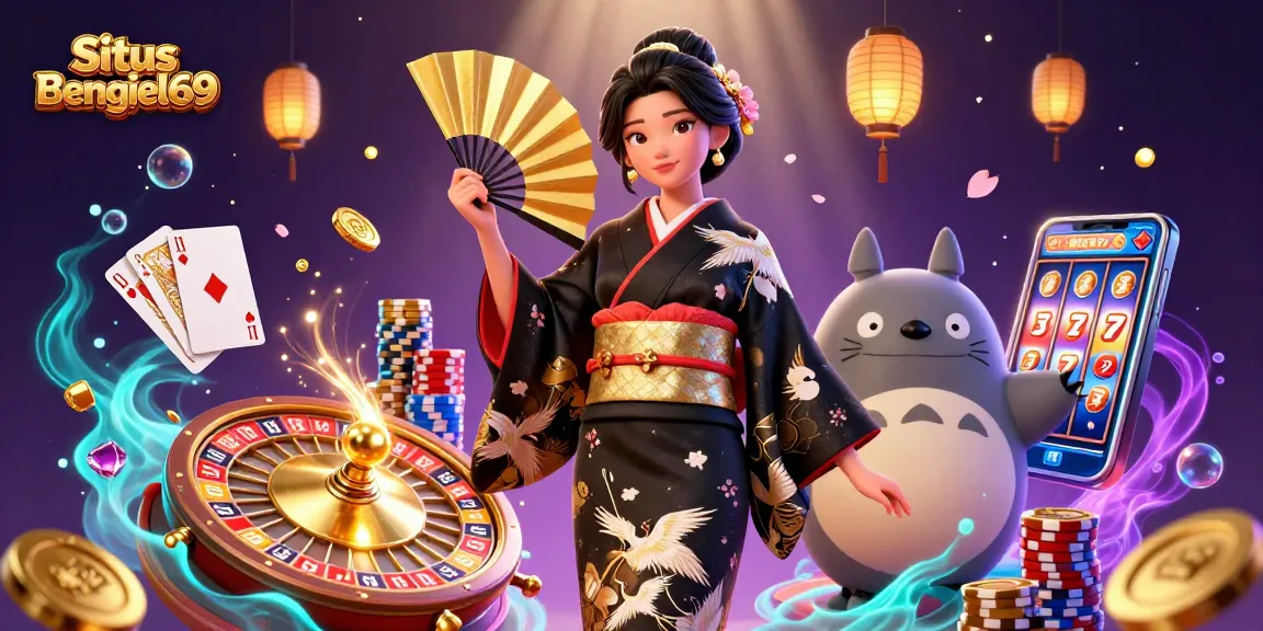 Situs Bengkel69 offers a vibrant 3D illustration showcasing exciting slot games with elegant visuals and winning potential.