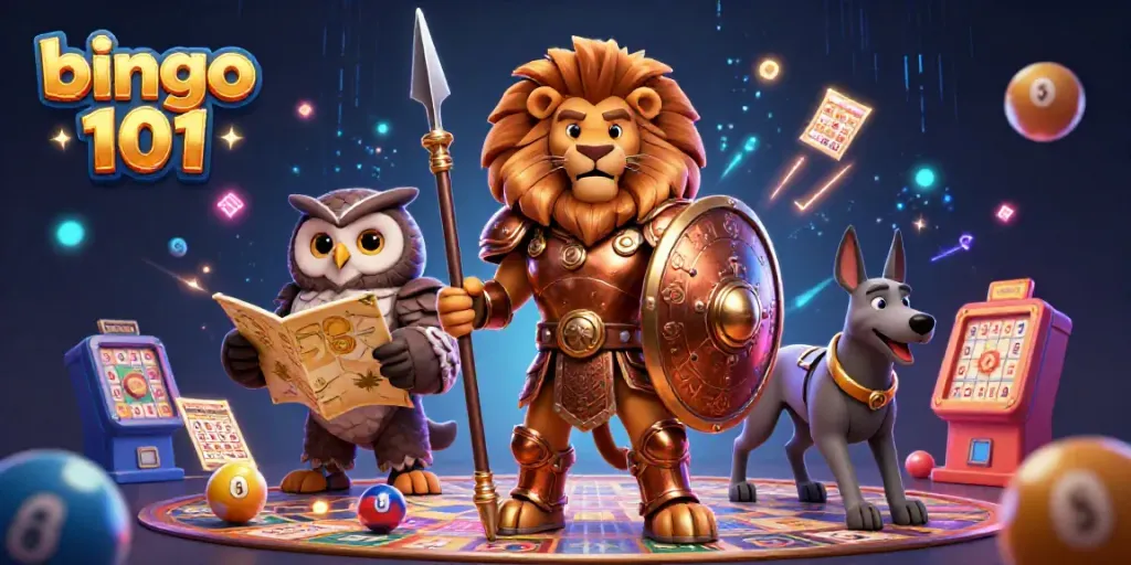 Engage with bingo 101 featuring vibrant characters and dynamic gaming elements in an ultra-detailed illustration.