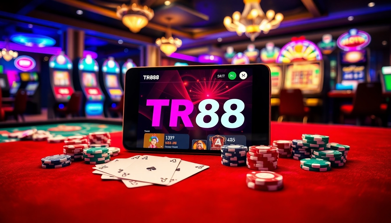 Experience TR88's vibrant casino games and mobile interface in a luxurious gambling scene.
