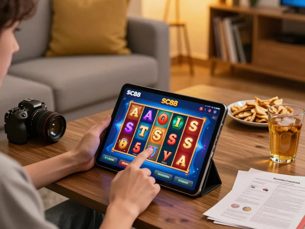Engaging with SC88 mobile casino app for exciting online gaming action on a tablet.