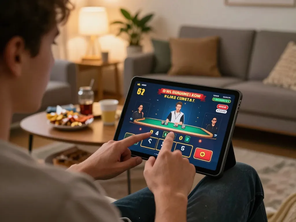 Playstation-experience enhances online blackjack gameplay experience in a cozy home setting.