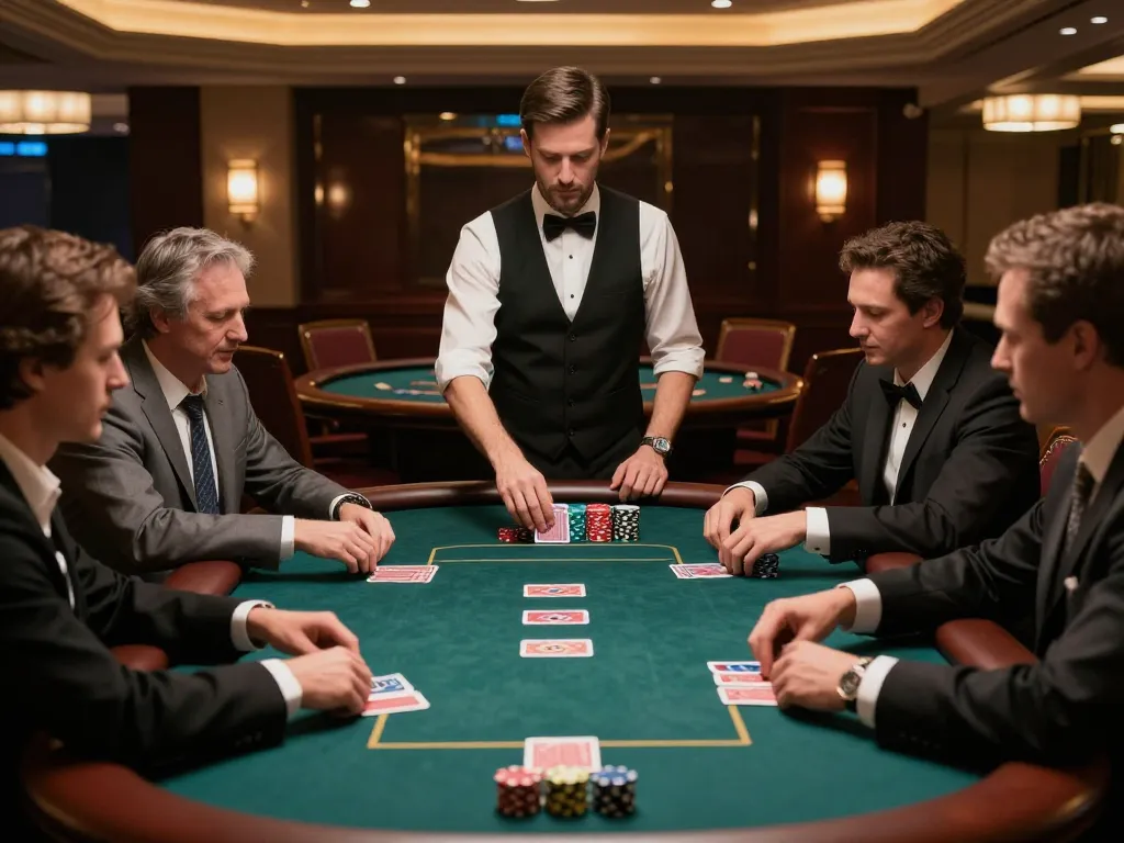 Players strategizing in a luxury casino's poker room at lc88.