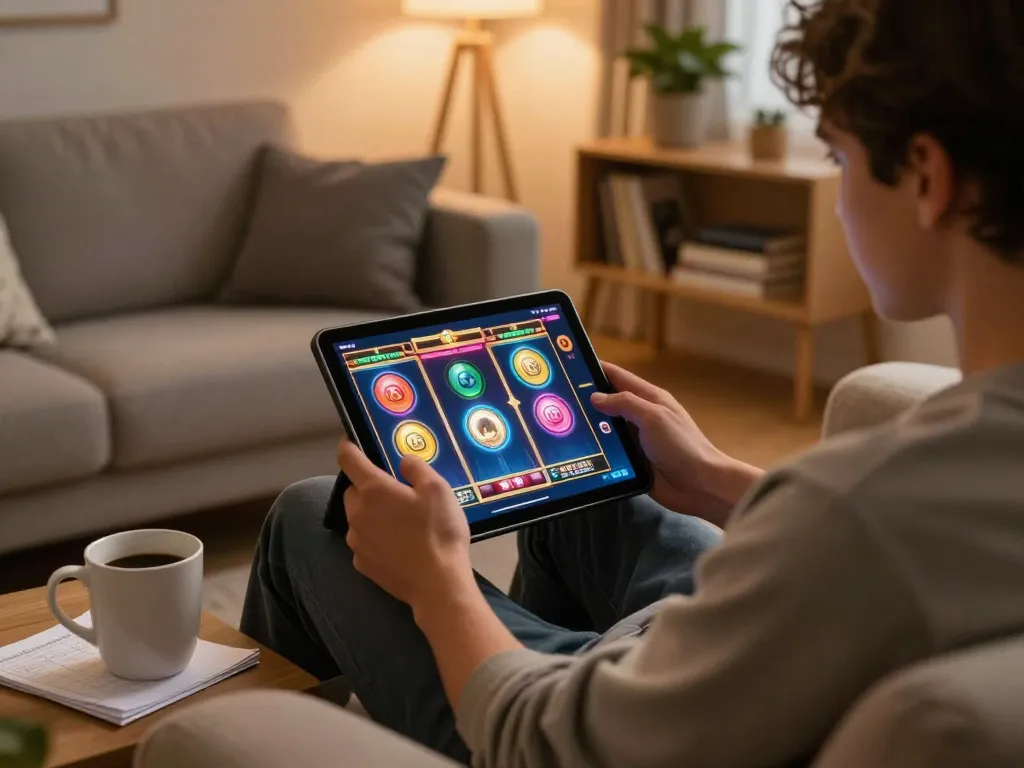 Memainkan slot online aman788 dengan grafik berwarna-warni di lingkungan rumah yang nyaman.