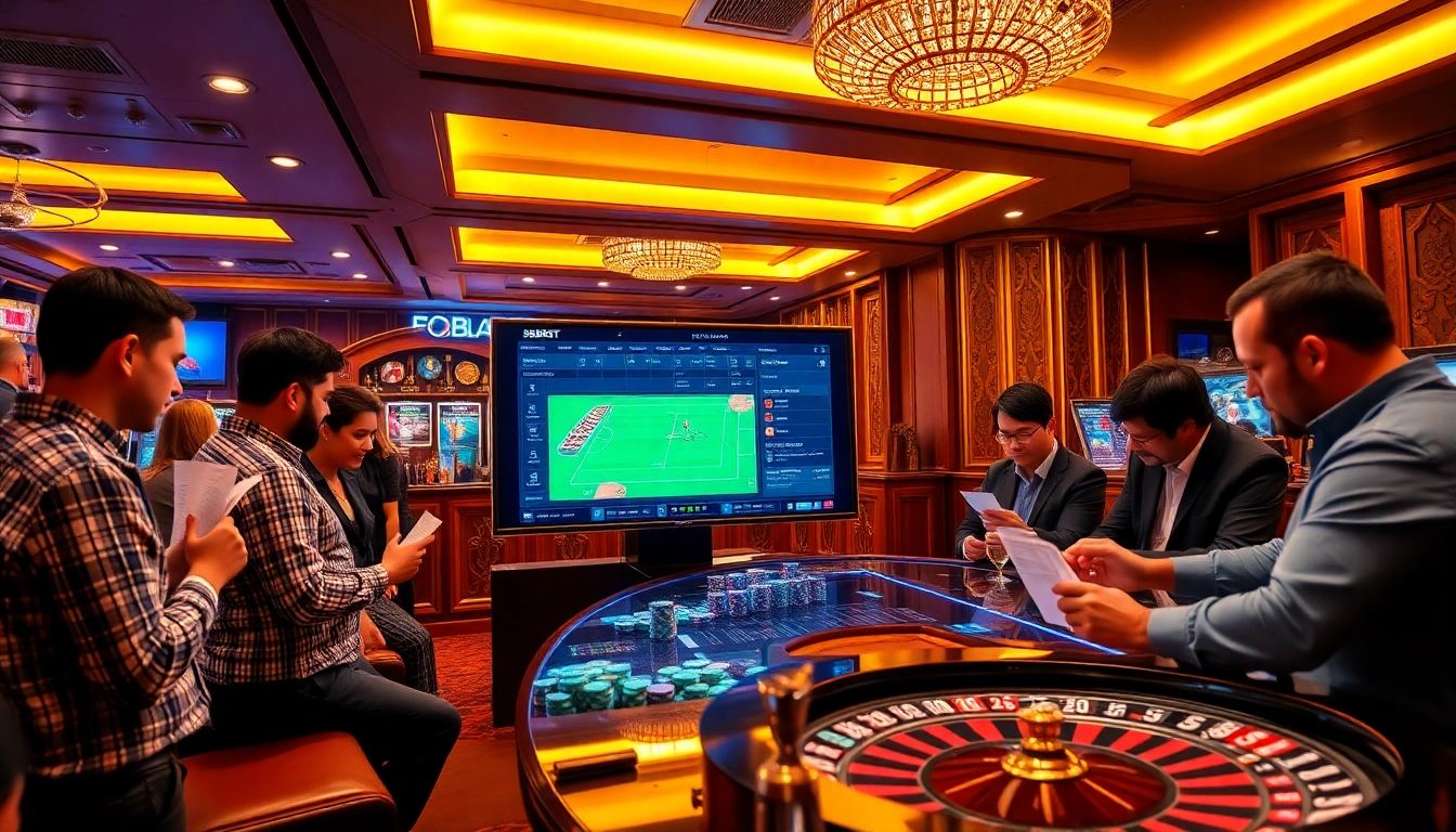 SBOBET live sports betting interface at a luxury casino showcasing excitement and engagement.