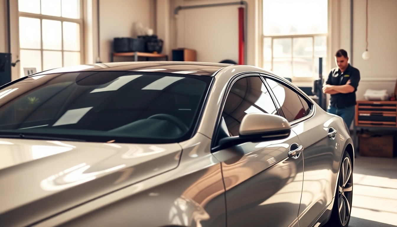 Enhance visibility and comfort with window tint near me showcased on a sleek car in a professional setting.