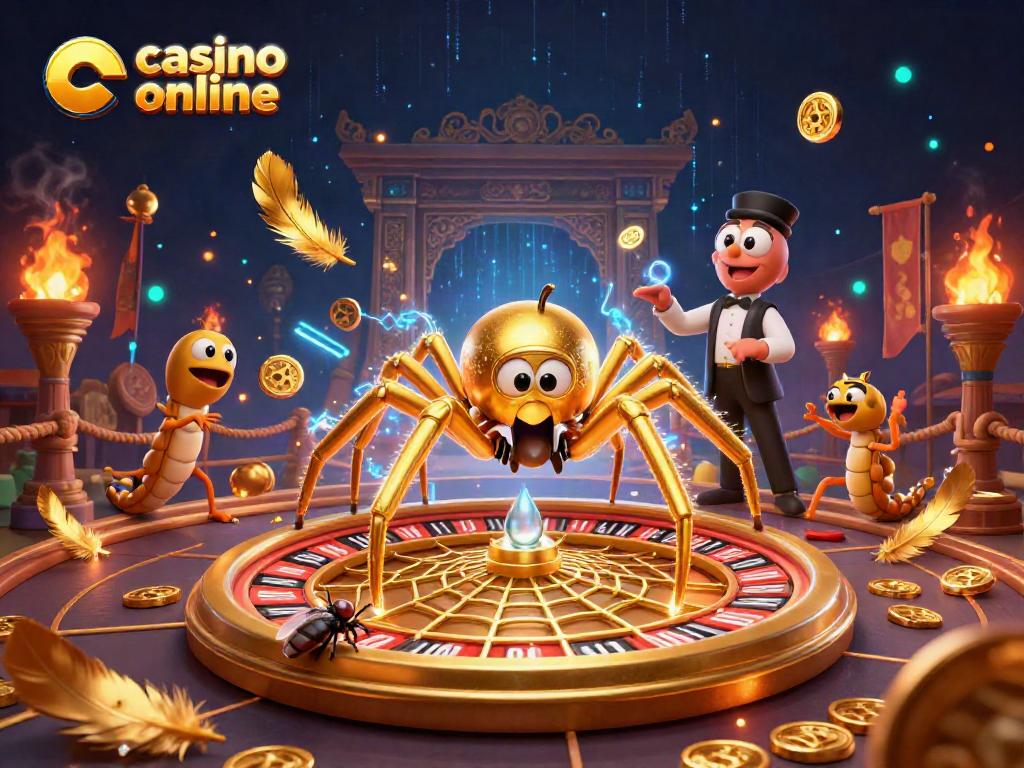 Experience thrills at casino online depicted by a golden spider and centipede in a dynamic roulette scene.