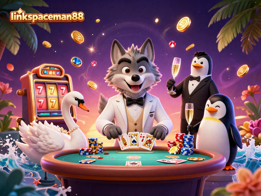 Spin the reels with link spaceman88 amidst luxurious casino elements and animated riches.