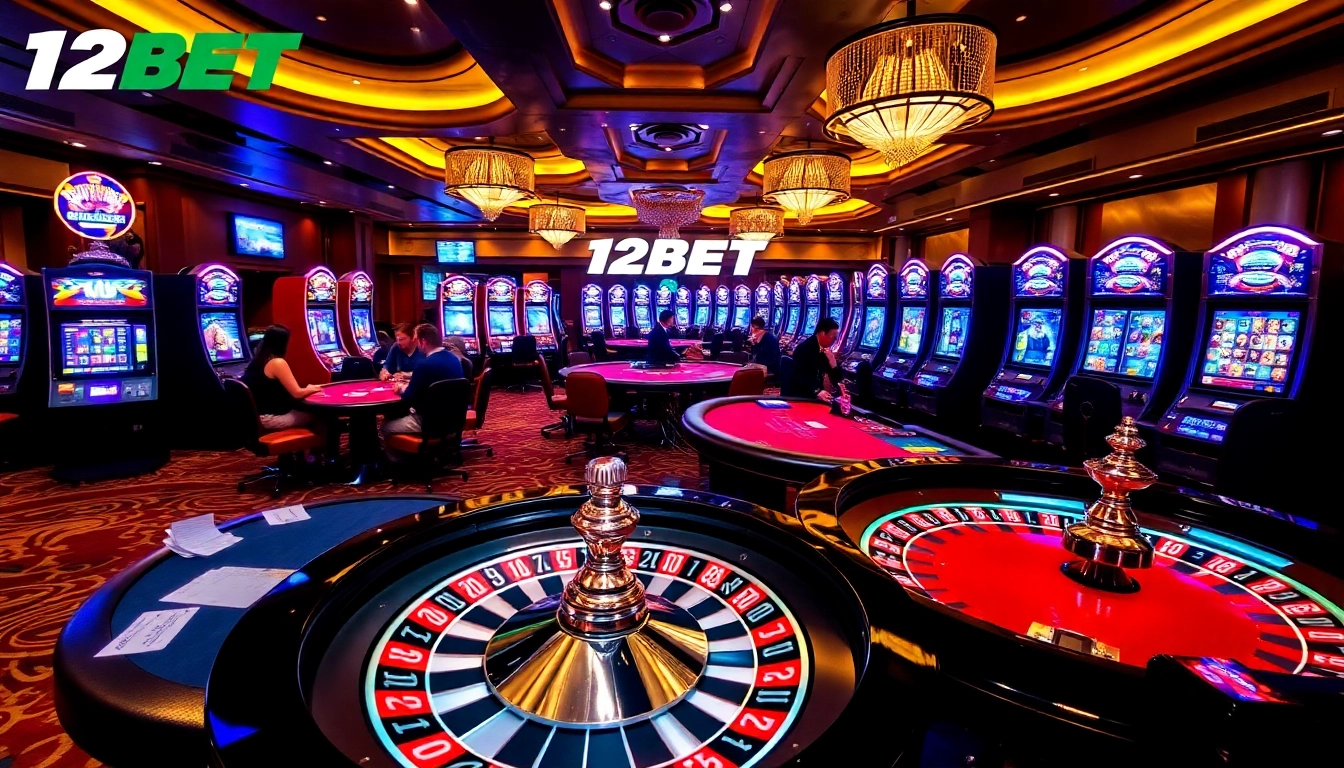Players enjoying table games and slots at 12BET, experiencing high-stakes excitement.