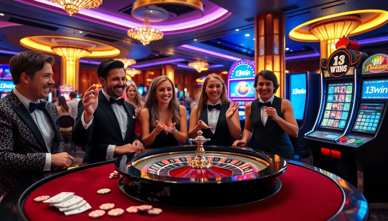 Players enjoying a thrilling game at 13Win's advanced casino tables, embodying excitement and luxury.