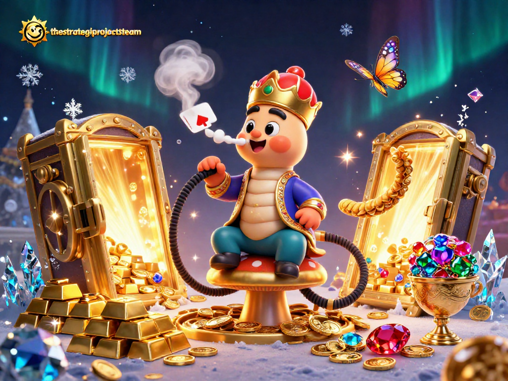 Experience thestrategicprojectsteam's vibrant 3D casino scene with treasure and poker elements.