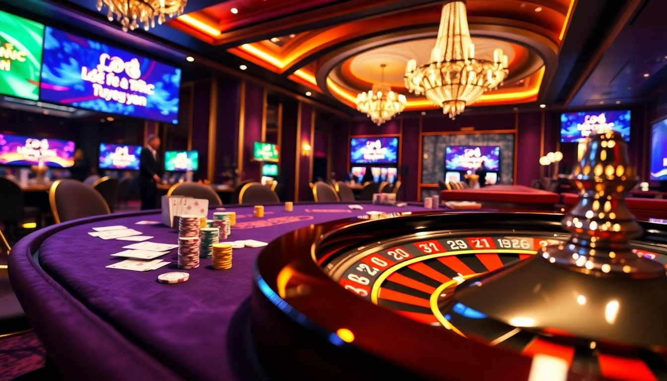 Lô Đề Trực Tuyến showcases an exhilarating casino gaming scene with players strategizing at a betting table.